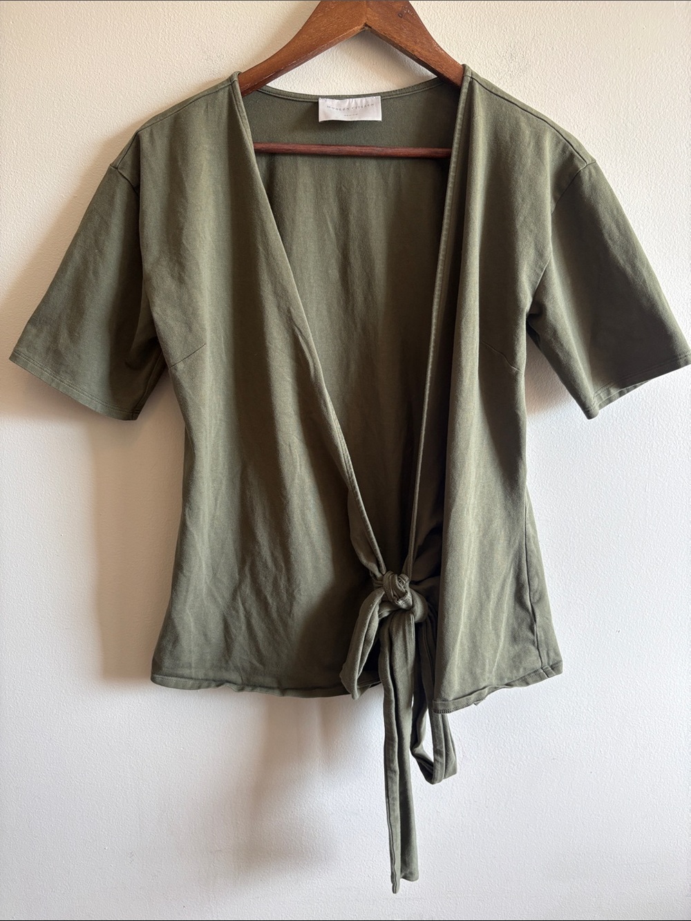 Modern Citizen Olive Green Tie-Front Short Sleeve Top